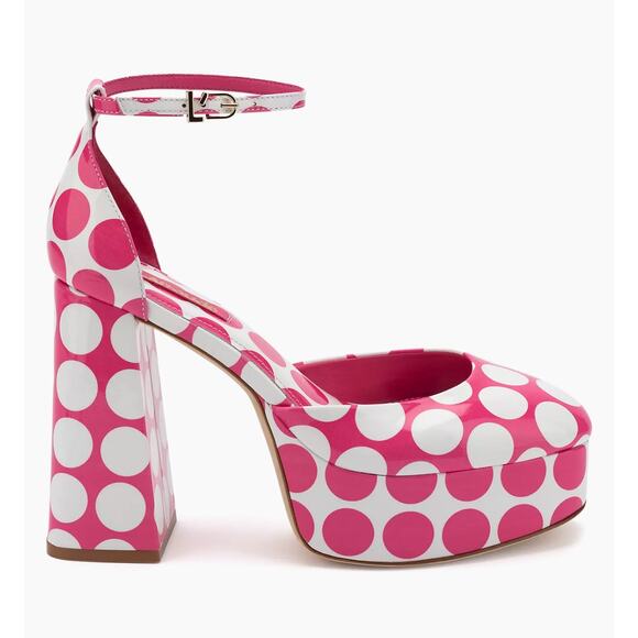 Larroudé Ari Polka Dot Patent Leather Ankle-Strap Platform Pumps size 5.5 - Picture 1 of 10